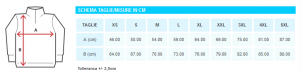 SCHEMA MISURE Felpe con zip